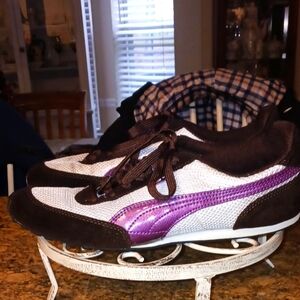 Puma Women's White/Brown/ Purple Stripe Size 10